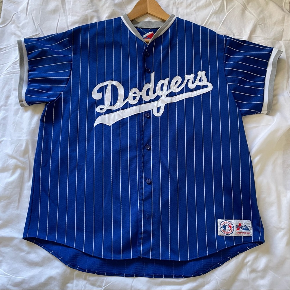 Vintage Majestic Los Angeles Dodgers Baseball Jersey (PINSTRIPED/Mesh)